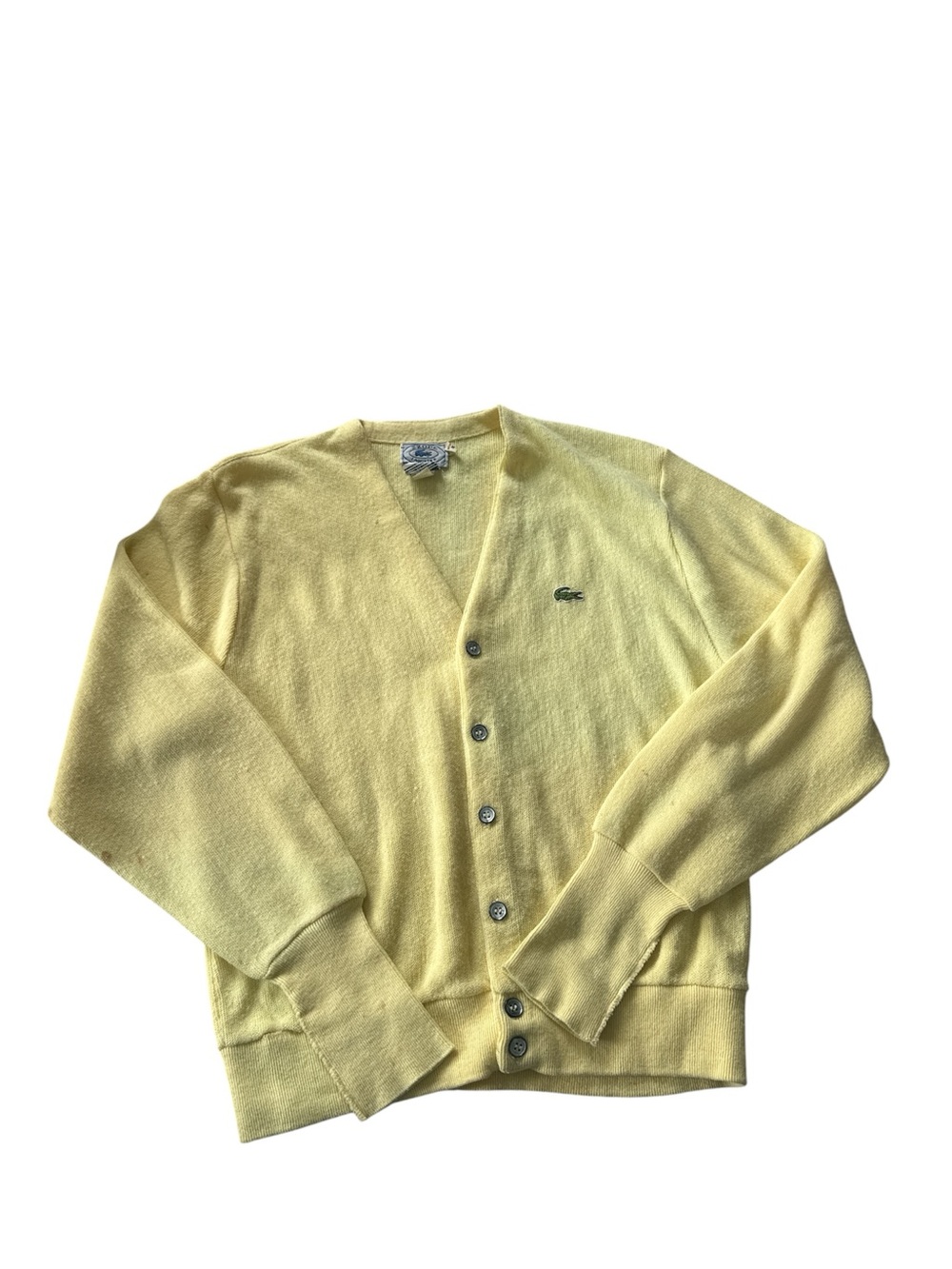 Vintage Lacoste Men’s Pale Yellow V-Neck Button Cardigan size M
